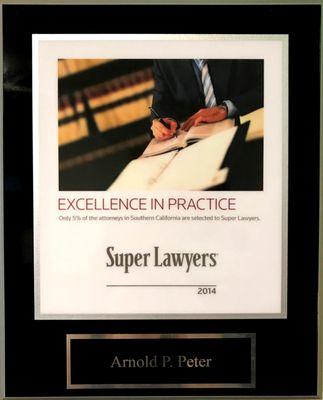 Arnold Peter was selected to Super Lawyers, a rating service of outstanding lawyers, in 2006, 2009 and 2012 - 2017.