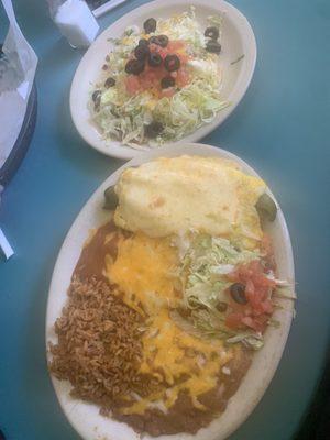 Cheese enchilada chili relleno and tostada