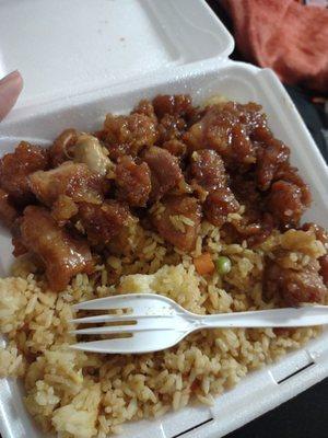 Sesame honey chicken with fried rice