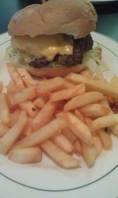 American cheese burger with fries