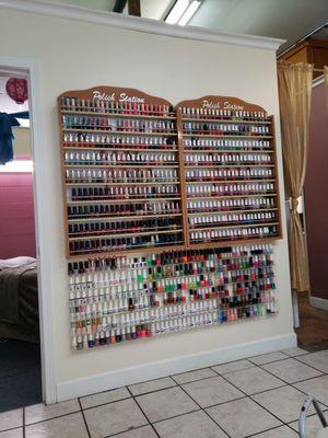 Wall of nail polish, wonderful selection and there's more on the other side for gel polish.