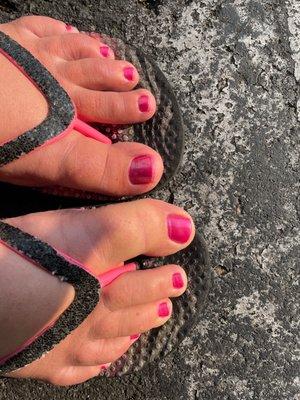 Pedicure. Nail polish messy and toe nails cut uneven but at least there's no blood.