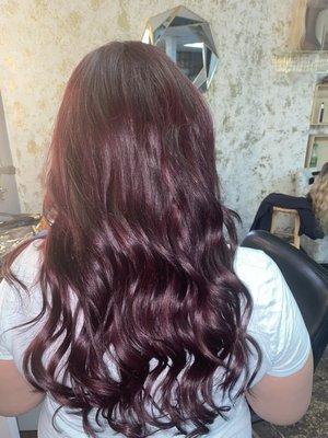 Dark mahogany and burgundy with extensions