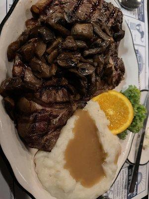 Tasty steak with mashed and yummy corn. Didn't love the mushrooms though.