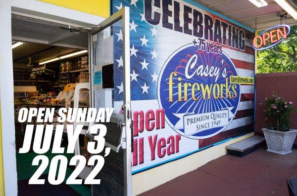 YES we are open Sunday, July 3 from 10 AM to 9 PM for all your celebration needs.