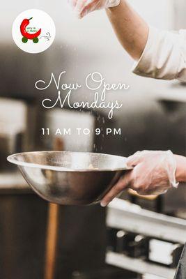 Now open Mondays regular hours! Fast Food Open Now.