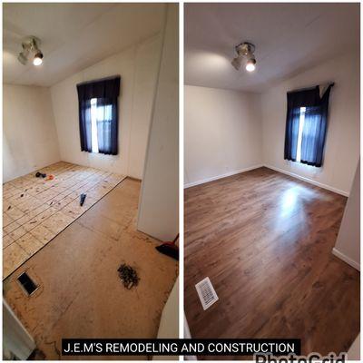 Fixing de floor and install vinyl flooring and fresh pain on the walls