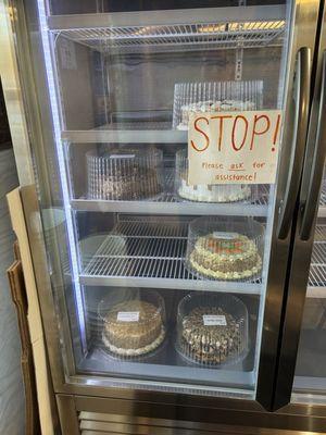 Cakes - German chocolate, turtle chocolate (?), carrot cake and chocolate peanut butter