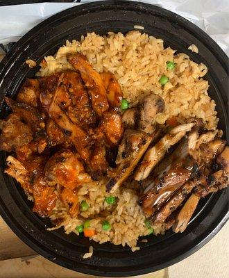 Two Proteins Bowl (Large Only) Chicken Teriyaki Bowl and Spicy Chicken Bowl with fried rice