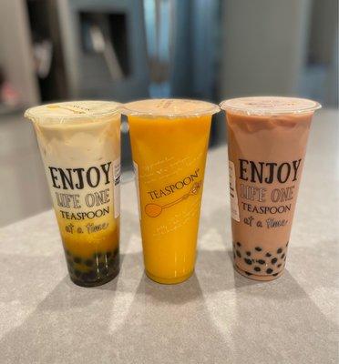 Left to right: Silky Mango, Mango Funtime, and House Milk Tea