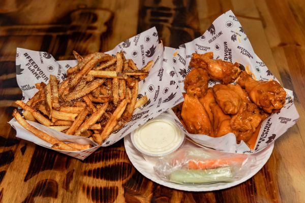 Meal deal with Golden Flame bone-in wings & classic fries