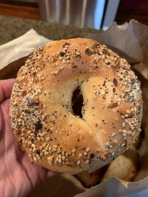 Everything bagel- look how loaded this is!! The seasoning is inside the bagel too, not just on the outside.