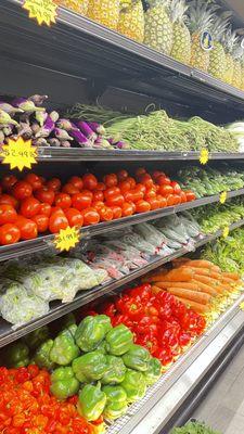 Produce section- began/egg plant, okra, karela, bell pepper, carrot, bora/long beans