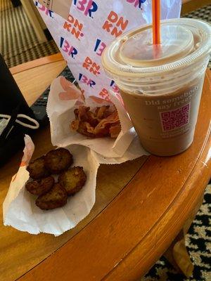 Burnt hash brown  Raw Sweet Black Pepper Snackin' Bacon Iced Coffee