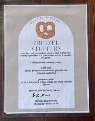 Pretzel Stuffer Food Menu