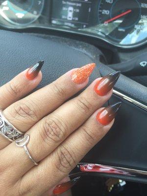 Acrylic nails Halloween orange black ombré