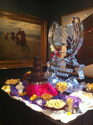 Large, Dark Chocolate fountain set up, full service.