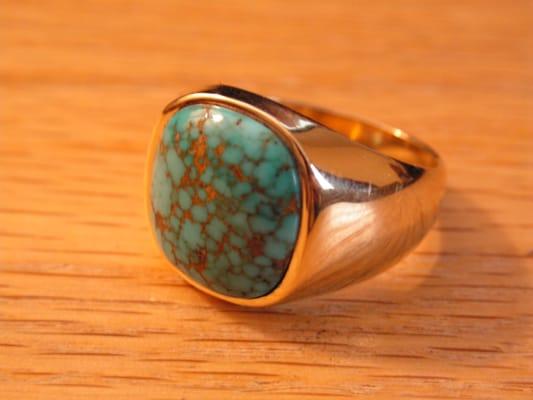 Peck's Designs can create any type of ring you should ever dream of, like this Spiderweb Natural Nevada Turquoise 18k ring.