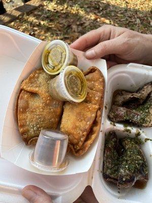 Empanadas , $3 each. Cheese and corn. Cheese and spinach.