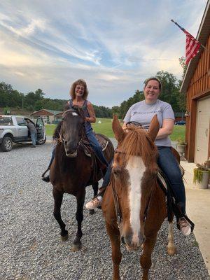 My mom  & I horseback riding