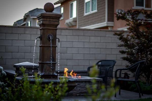 the ultimate relaxation yard.  sitting by the fire pit and getting lost in your thoughts while listing to the fountain.