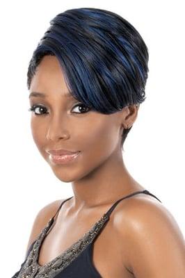 CHOCO synthetic wig streaked in blue at www,hairbow,com