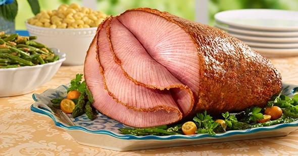 Our signature spiral cut hand glazed bone in ham.