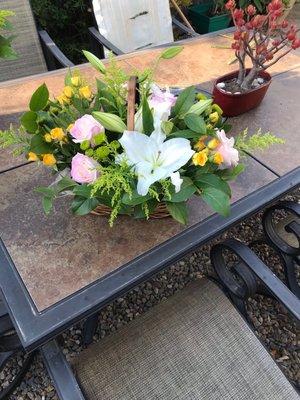 Beautiful basket on flowers