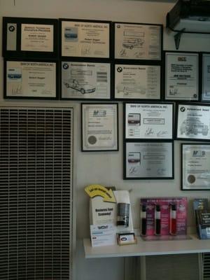 BMW Certificates from the mechanic Robert and John. Mostly Robert.