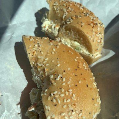 Everything bagel with veggie cream cheese