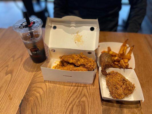 Chicken tenders, Kwa Kwa Bao+ Chicken combo with Sweet Potato fries + drink (5.14.22)