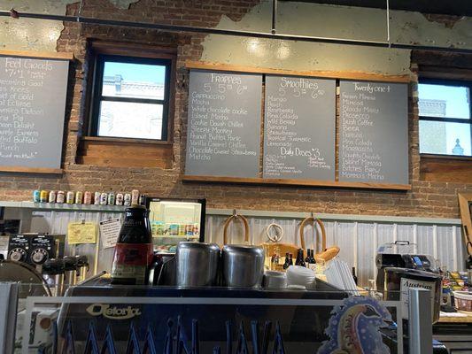 Inside bar, wine, whiskey, ice cream coffee and life music.