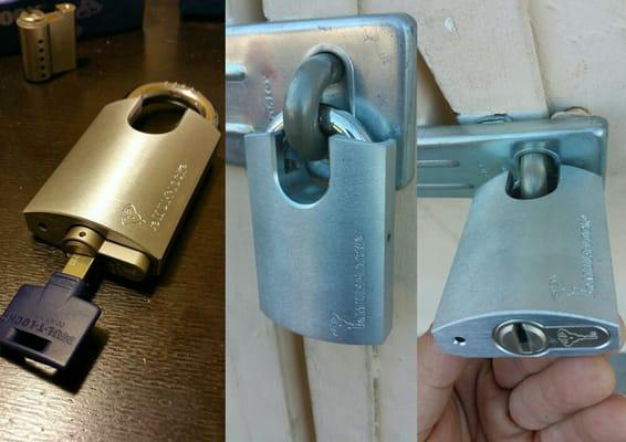 Rekeying Mul-t-Lock Padlock to a new key.  High security lock. Tustin, CA