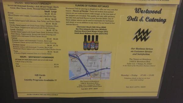 Westwood Deli Menu 2, at Westshore Towers Business Center, Westshore Blvd, north of i275