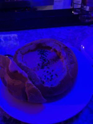 Lobster bisque in bread bowl