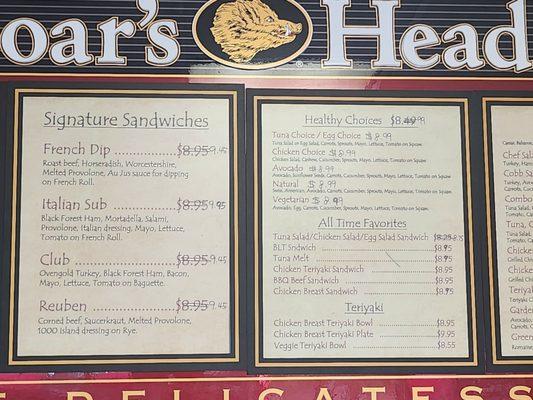 Signature sandwiches, healthy choices, all time favorites, teriyaki