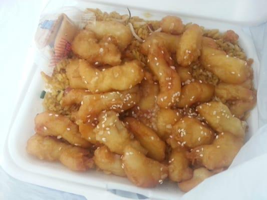 Honey garlic chicken. Easily feeds 3 for $8