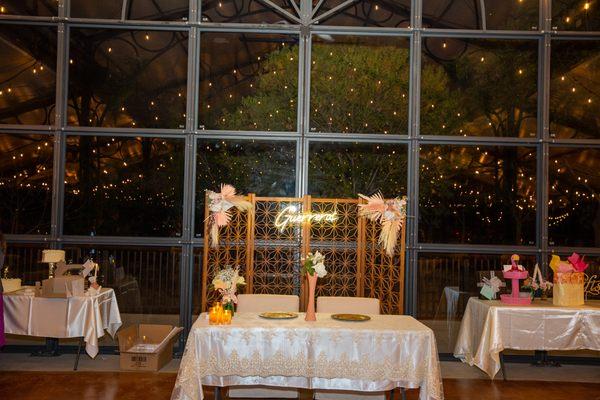 The sweetheart table with a DIY setup.