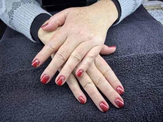 Red Chrome with white sparkles perfect for the holidays.