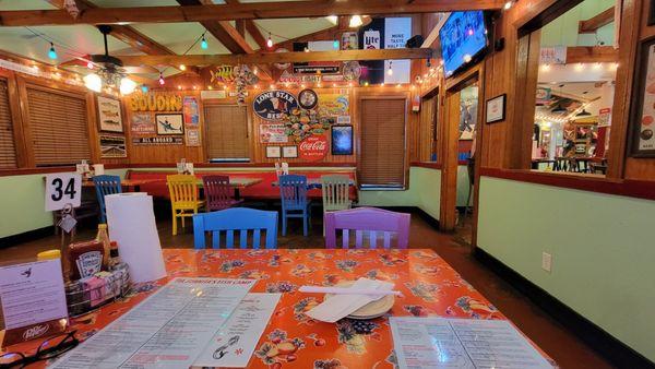 The kitschy room where we ate, off the main area. There's also outdoor seating.