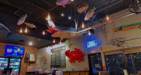 Inside dining. Cute ocean decor