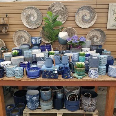 Blue pot display.