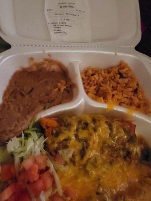 Combo plate with suppose to be papas and whole beans. When I got home, it had rice and refined beans