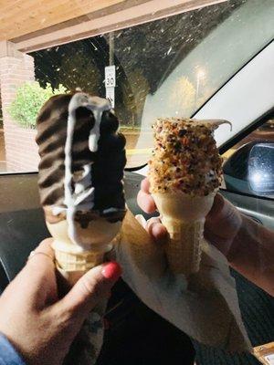 Chocolate dipped cone and krunch cone