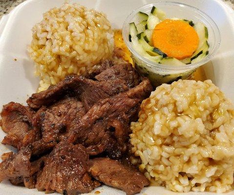 Bbq beef with brown rice and namasu