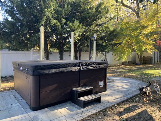 Mighty Pavers patio for hot tub and outdoor shower