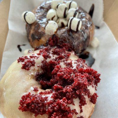 Red Velvet and Cookie Dough donuts.