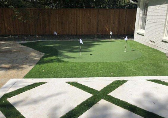 Turf installation with custom concrete and decompose granite