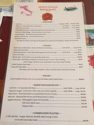 Frontside of menu