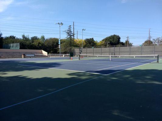 shadows from trees on courts 1,2,3 mid afternoon